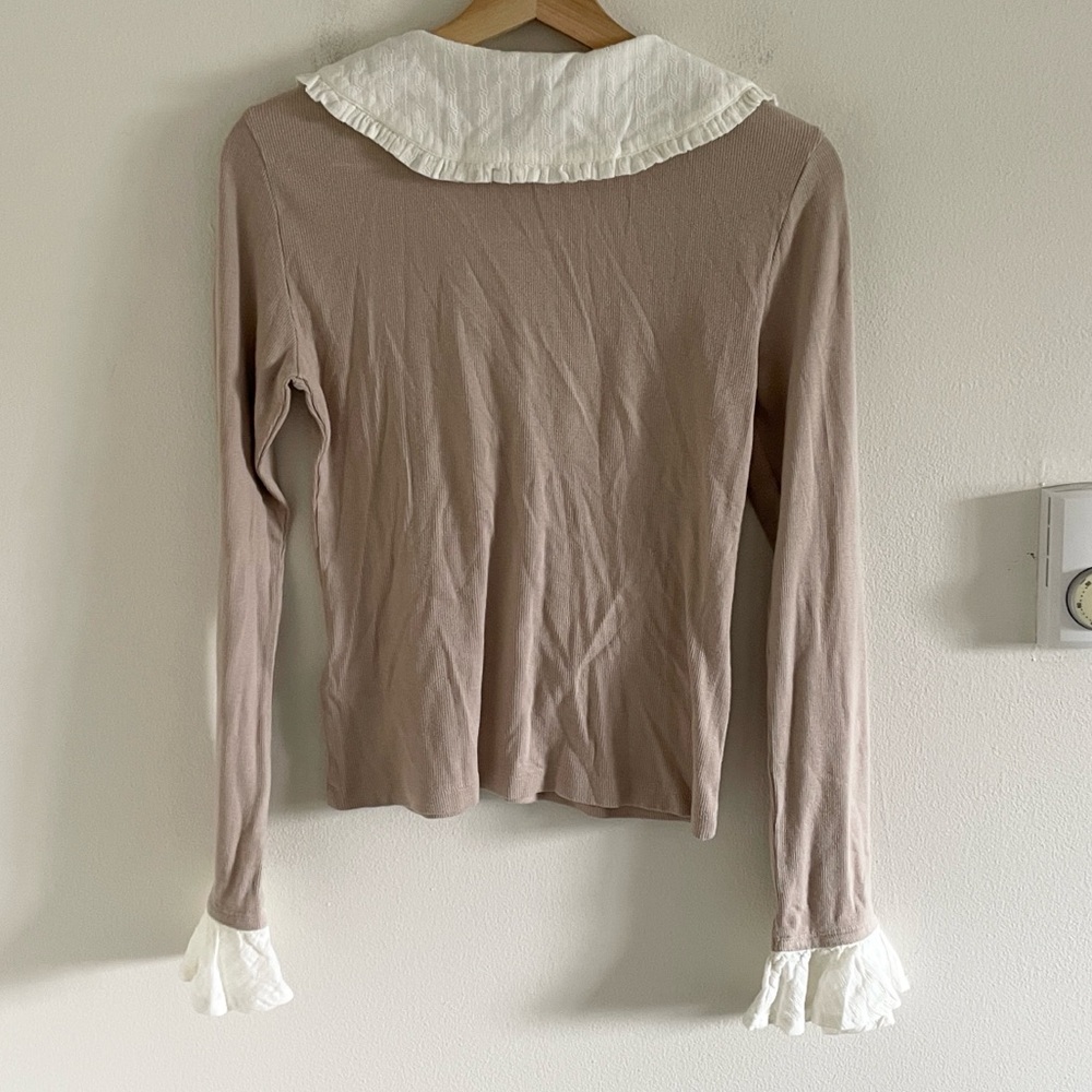 Pilcro Anthropologie Keira Peter Pan Collar Henley Top Size Small Neutral NWT - Picture 8 of 12